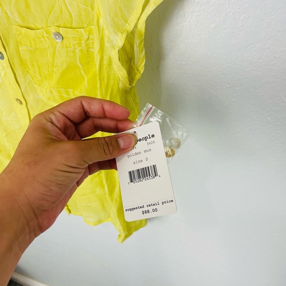 Free People Spellbound Collar Button Up Sheer open back Blouse in Golden Moss - Picture 3 of 6